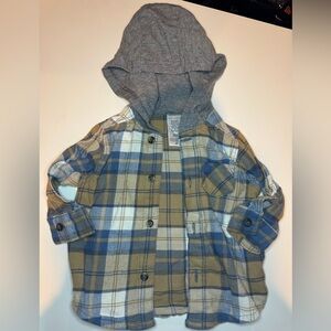 Carter's Blue and Tan Plaid Hooded Shirt